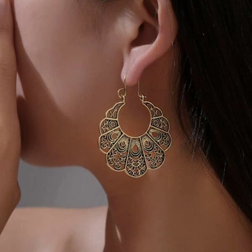 3 for $20 ~~ NEW Gold Tone Hollow Cut Out Floral Hoop Earrings
